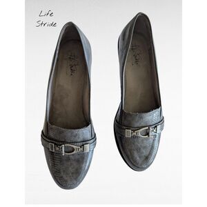 LifeStride Donnell Gray Soft System Comfort Slip-On Loafers Flex Sole
